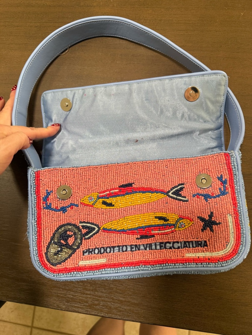 STAUD Beaded Pink and Blue Embellished Shoulder Bag - Picture 3 of 8